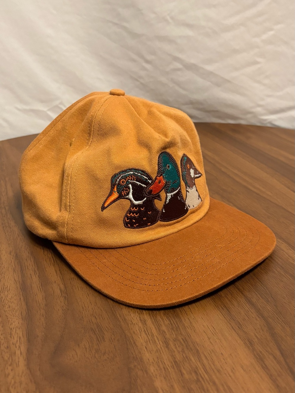 Mustard Brown Duck Embroidered Cotton Cap